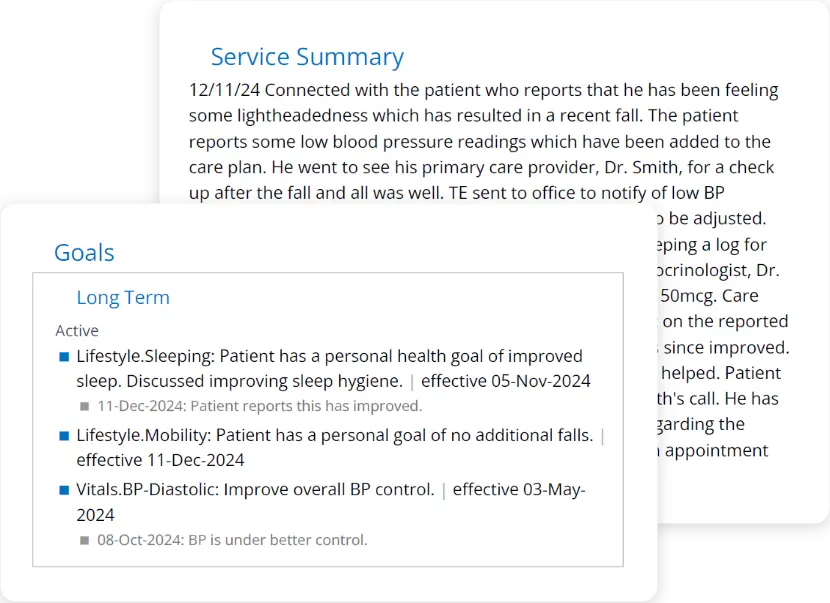 Two images to show how HealthXL establish its plans showing goals and a summary of treatment